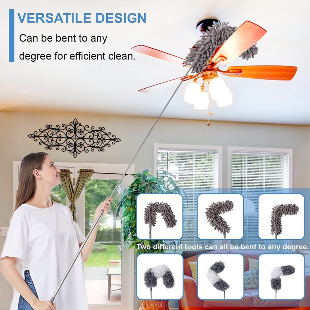 Microfiber Duster Kit for High Ceiling (6pcs), Extendable Dusters for Cleanin...