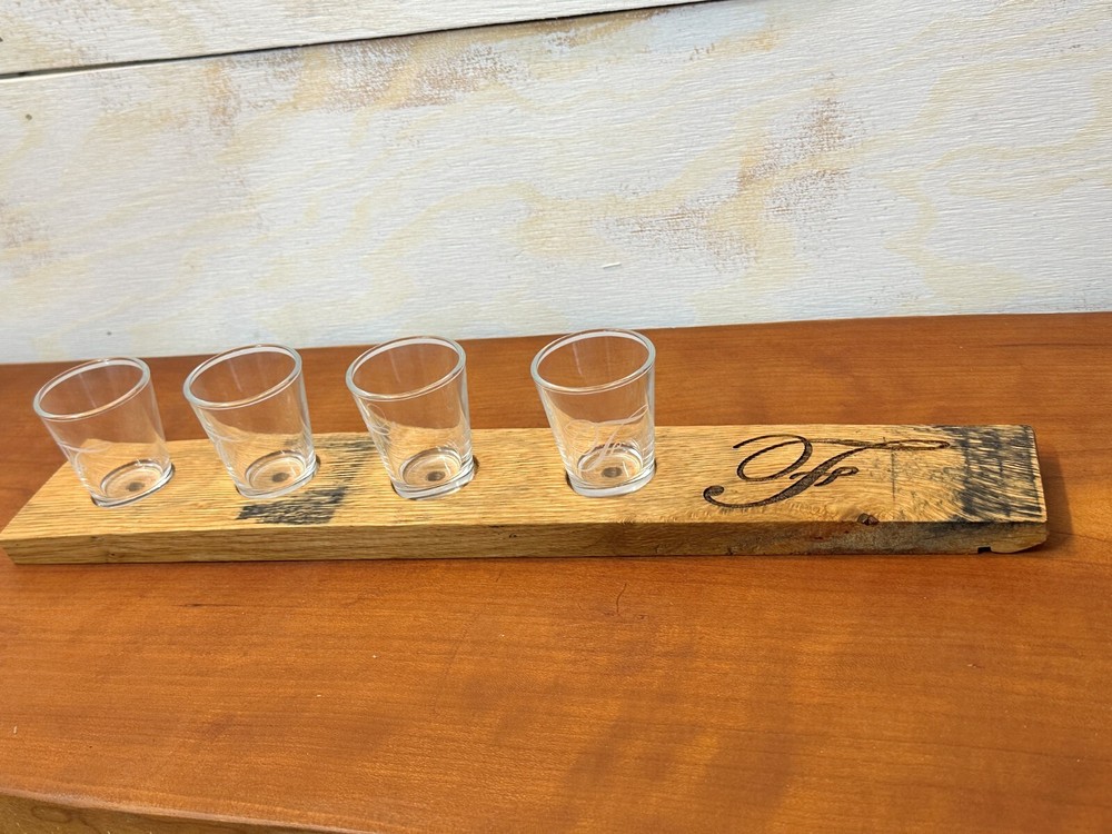 Personalized Engraved Groomsman gift bourbon whisky flight board from stave