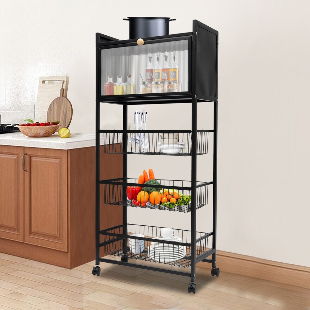 5-Tier Kitchen Cookware Rack Microwave Oven Stand Storage Shelf + Brake Casters