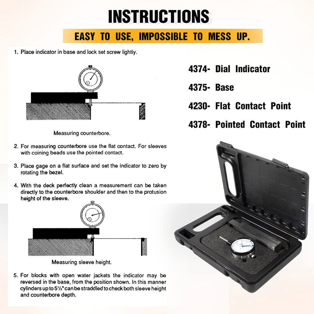 For Central Tools 6434 Dial Indicator Cylinder Sleeve Height Counterbore Gauge