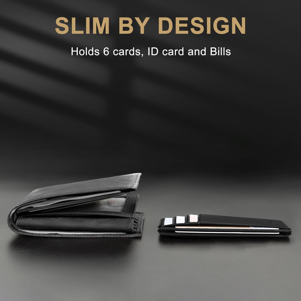 Travelambo Slim Wallet Front Pocket Minimalist Leather RFID Blocking Medium S...