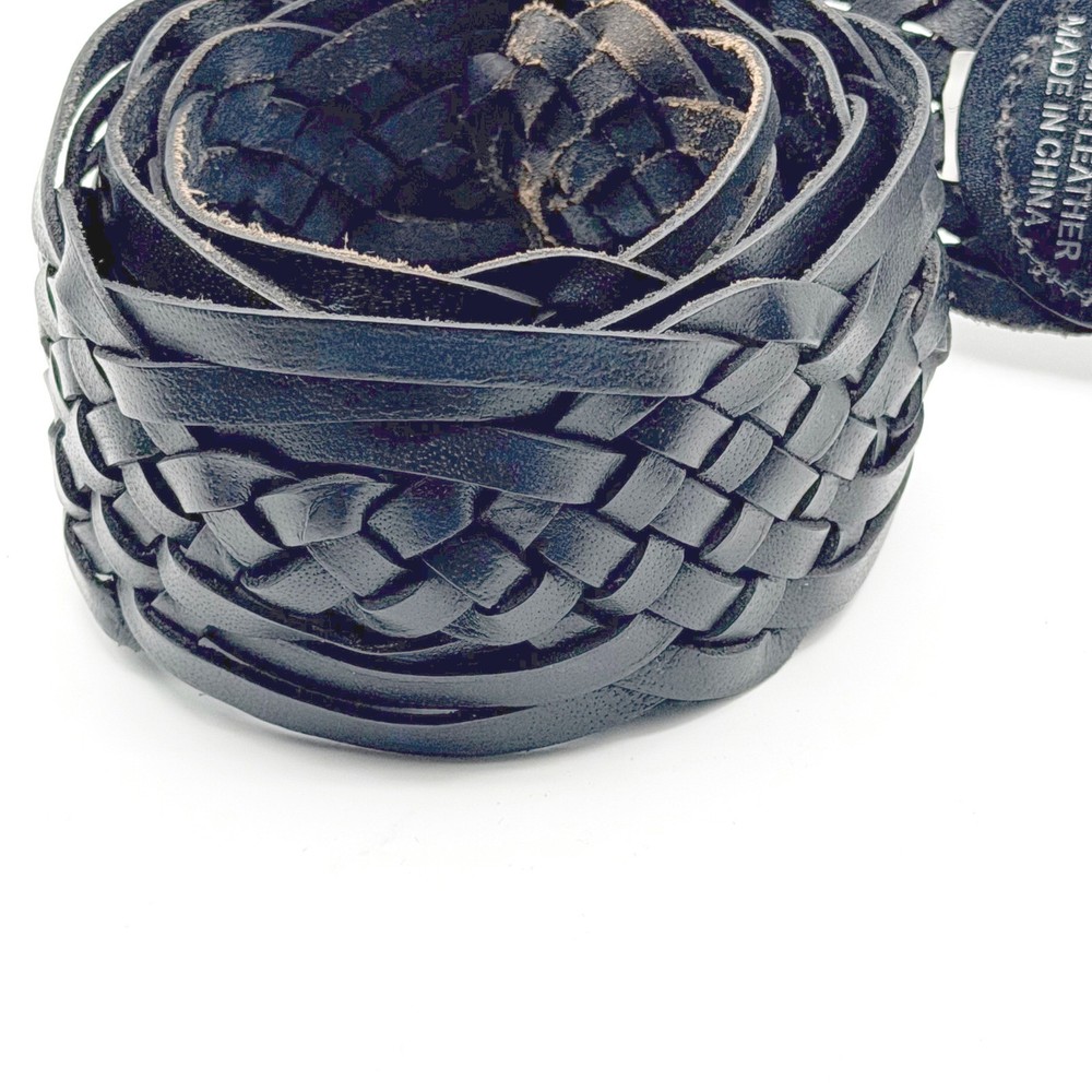 Wide Braided Leather Belt Black Boho Western Statement Boho Indie Minimalist