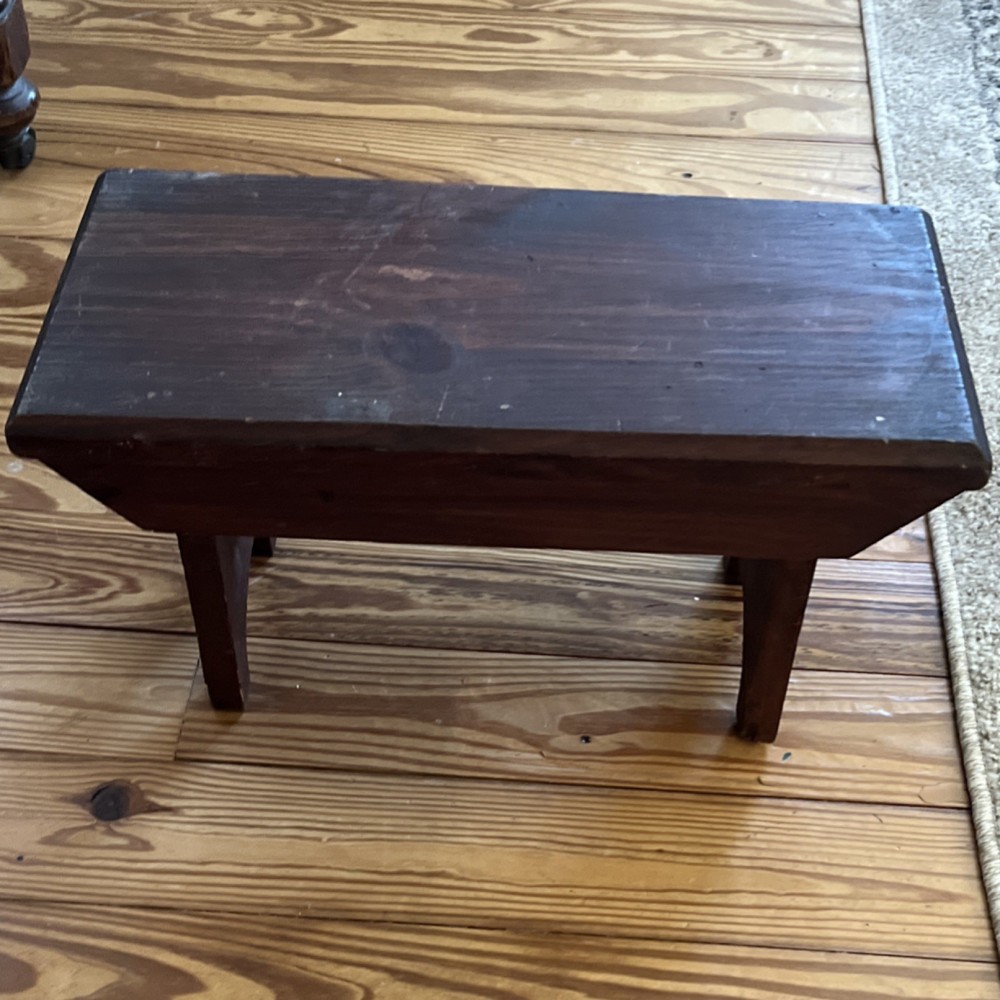 Antique Wooden Brown Rectangle Stool Solid Primitive Furniture