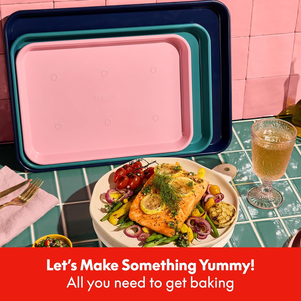 by Bella 3 Piece Cookie Pan Set, Nonstick Bakeware Set with 3 Rectangular Alumin