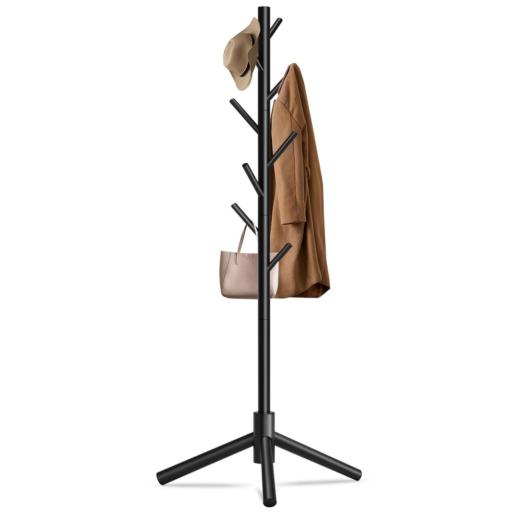 Durable Wooden Coat Rack, Freestanding Coat Rack with Stable Triangular Base,...
