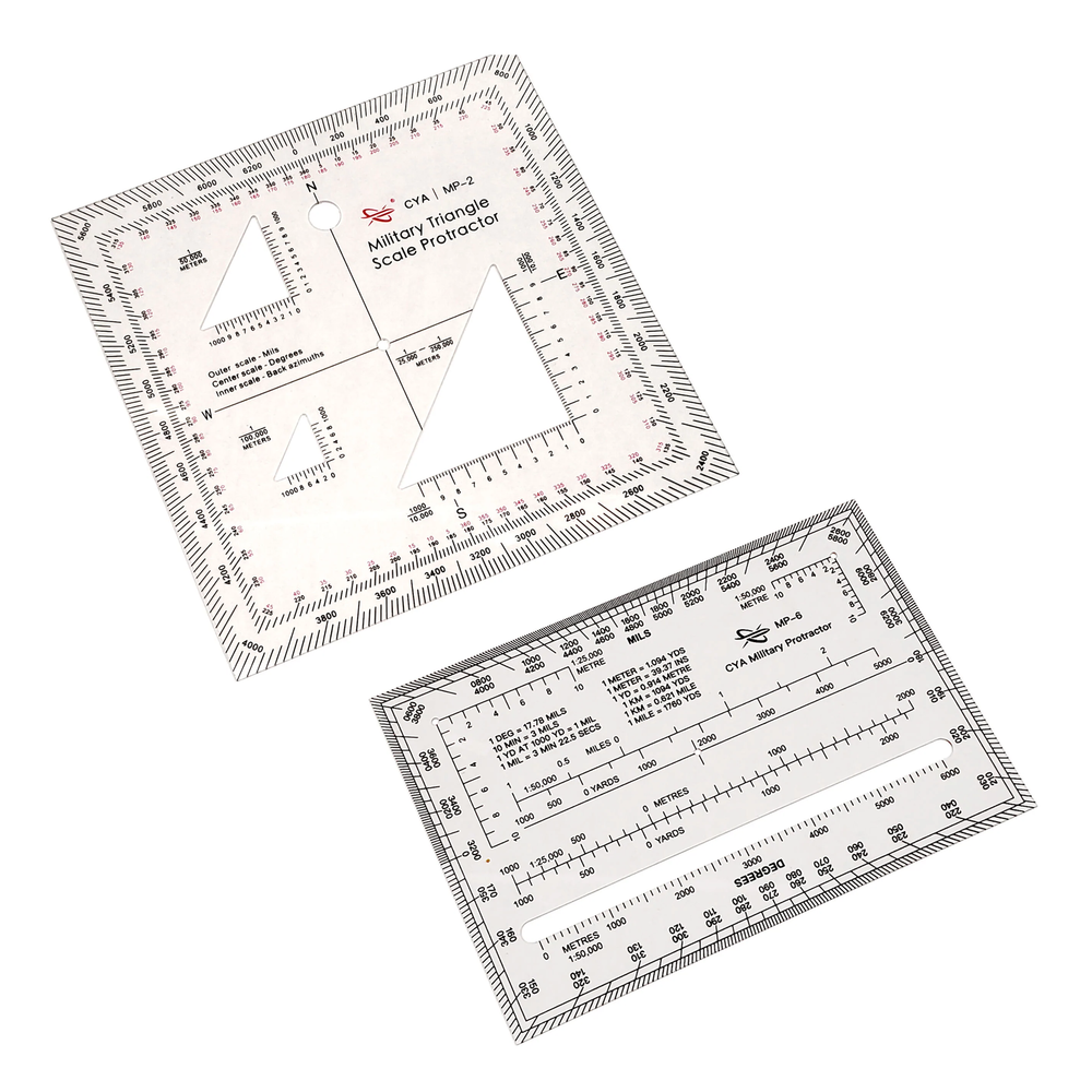 Military Map Protractor 2-Pack Set - Coordinate Scales for Map Navigation
