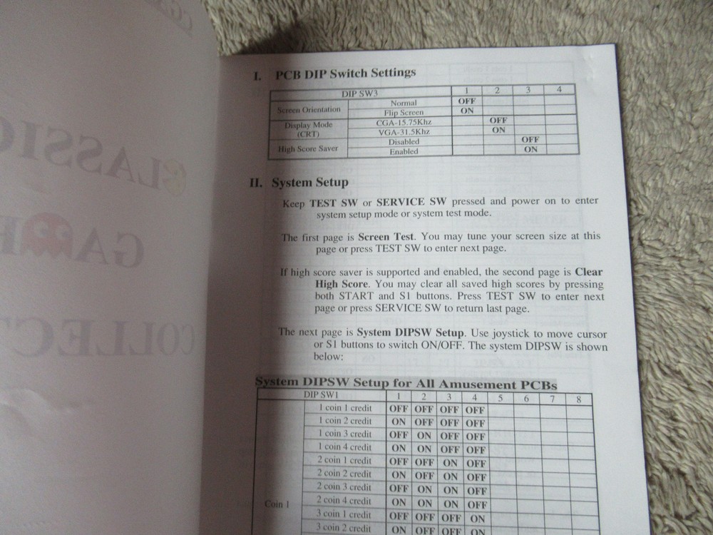 CLASSIC GAME COLLECTION arcade video game manual