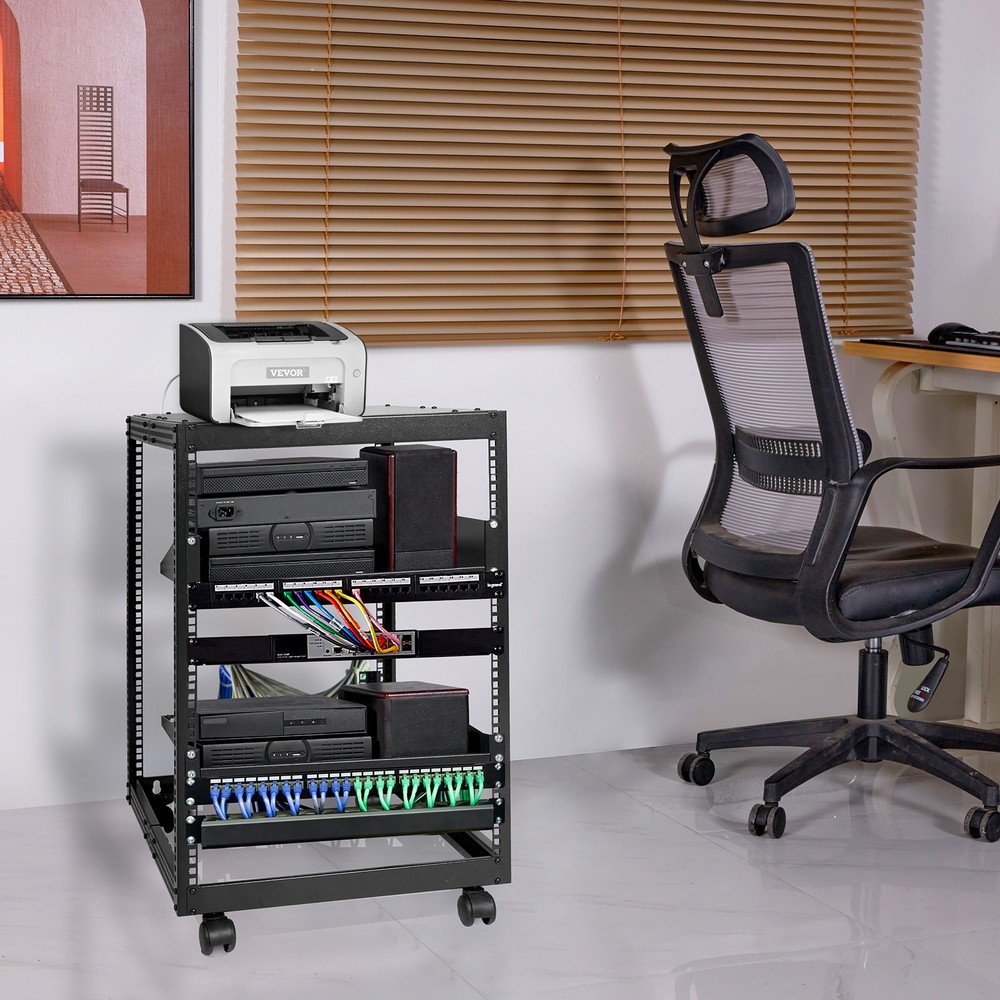 VEVOR 15U 4 Post Open Frame Server Rack Network Enclosure 23''-40'' Adjustable