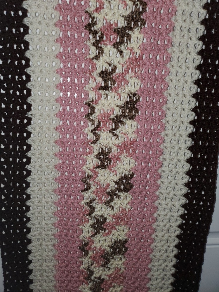 Crochet Brown,white,pink Runner 52x20