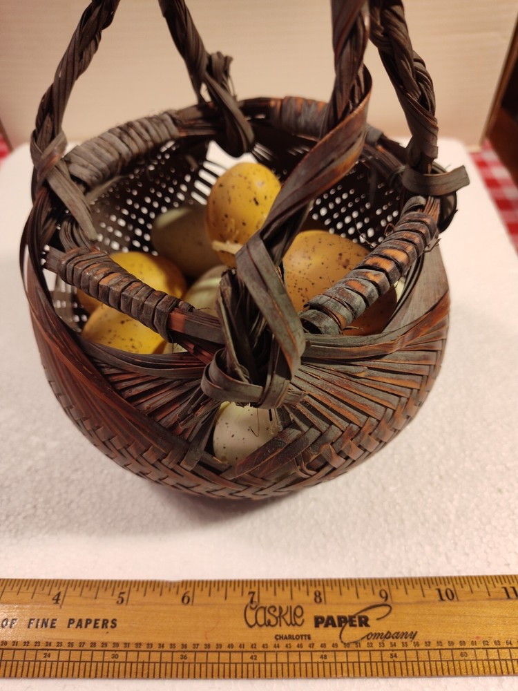 Vintage Basket with Fake Eggs