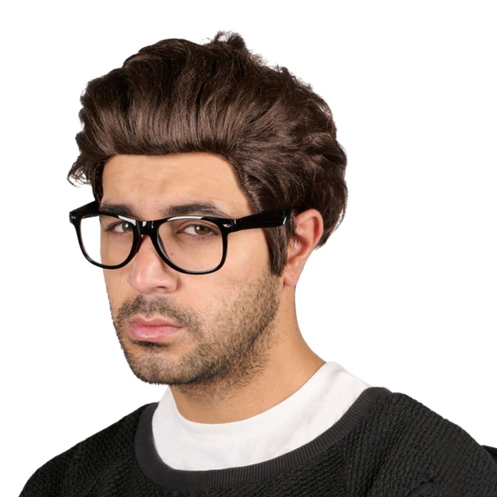David Wig & Glasses Black Costume Accessory
