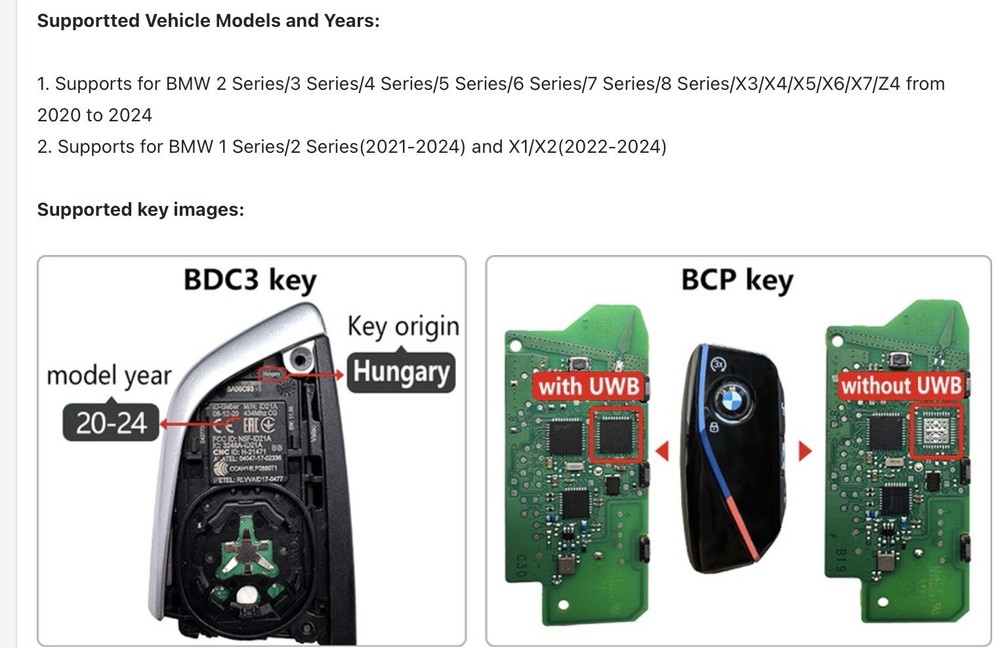 BMW 2020-2024 BDC3 Key Clone Service , Duplicate – Mail-In