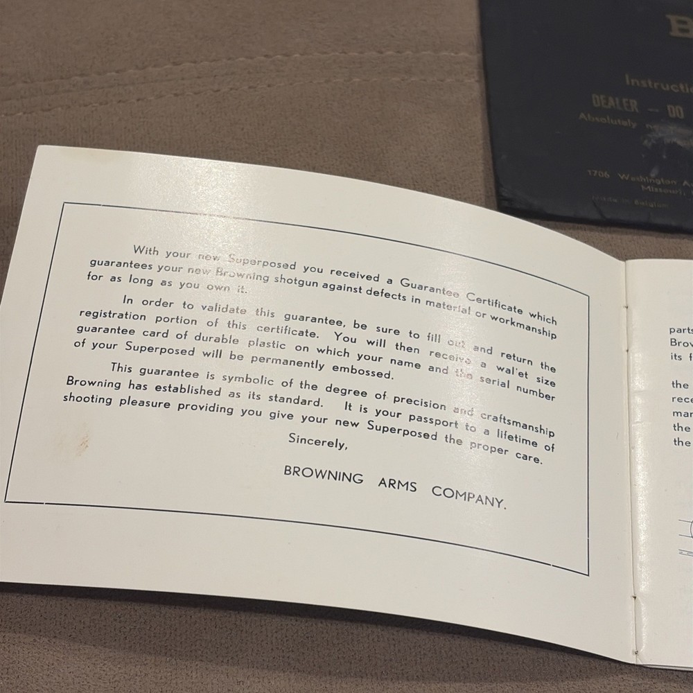 BROWNING SUPERPOSED SHOTGUN MANUAL BOOKLET