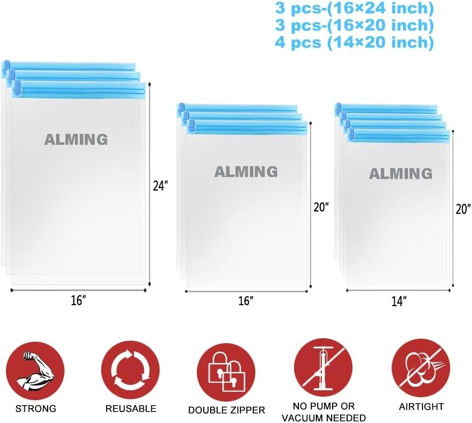 10 Pack Travel Compression Bags - Space-Saving Storage Solutions for All Needs