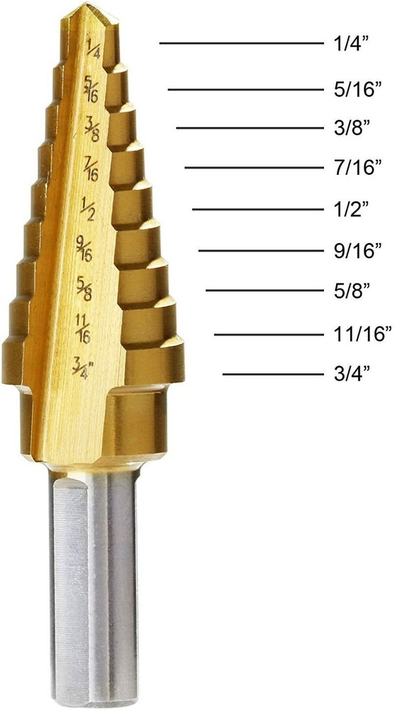 3 PIECE TITANIUM STEP STEPPED DOWN VARIABLE SIZE STEEL DRILL BIT UNIBIT TOOL SET