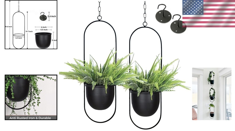 Transform Your Space with 2 Black Hanging Planters - Minimalist & Stylish