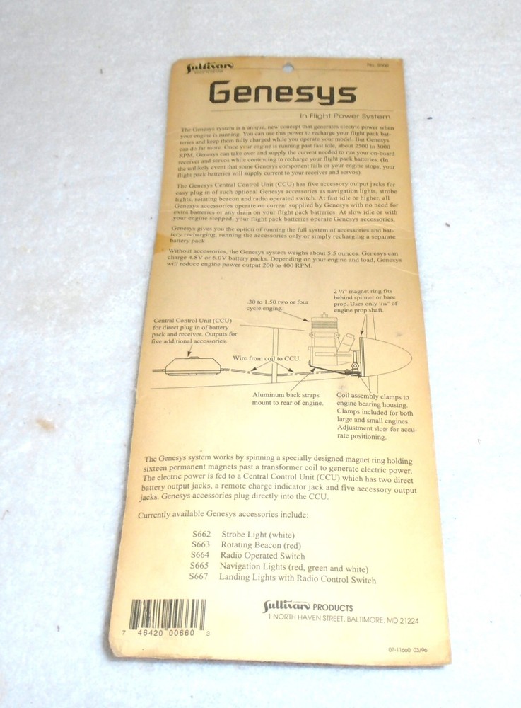 Sullivan Genesys In-Flight Onboard Generator System # 660 - New In Package -