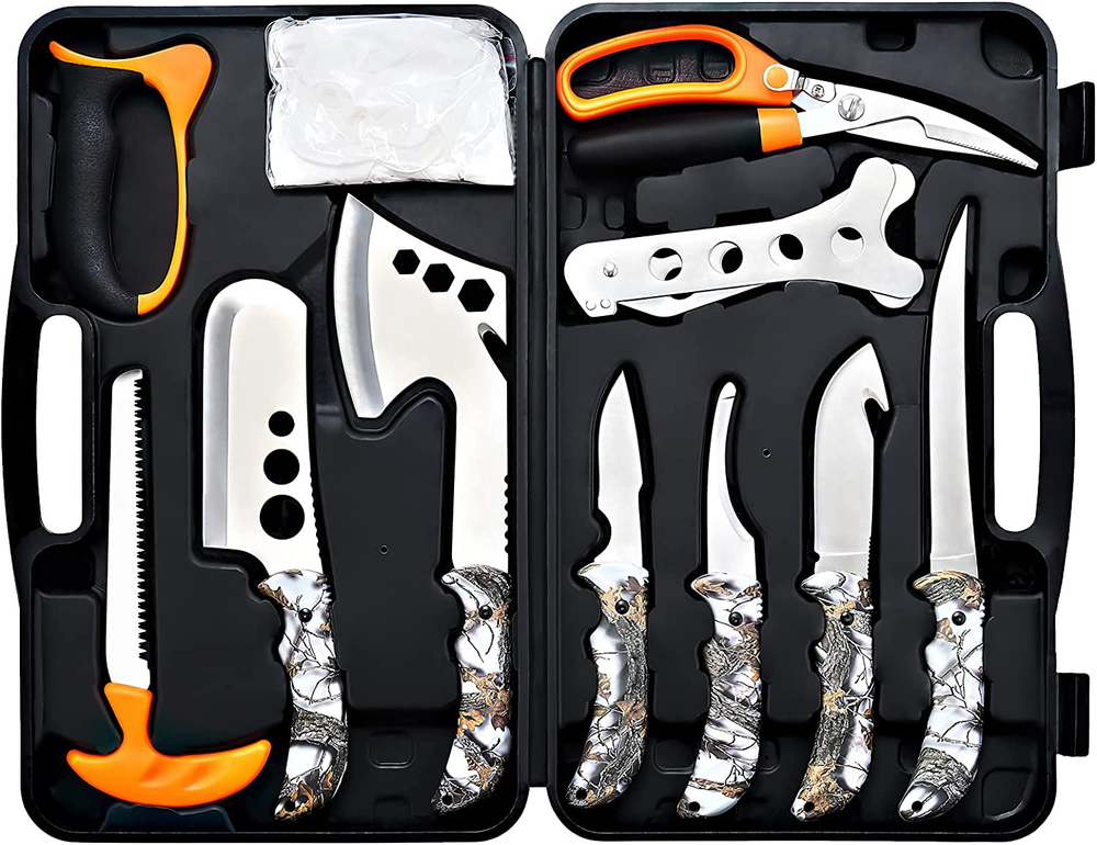 Knife Set Field Dressing Kit Portable Butcher Game Processor Set, 12 Pieces