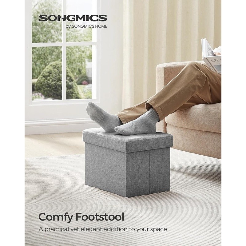 Folding Storage Ottoman Multi-Purpose Organizer Durable Upholstered Seat New