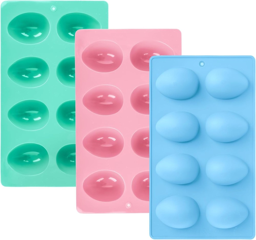3 Pack 3D Easter Egg Silicone Molds, 8 Cavity Egg Shape Non-stick Baking Mold...