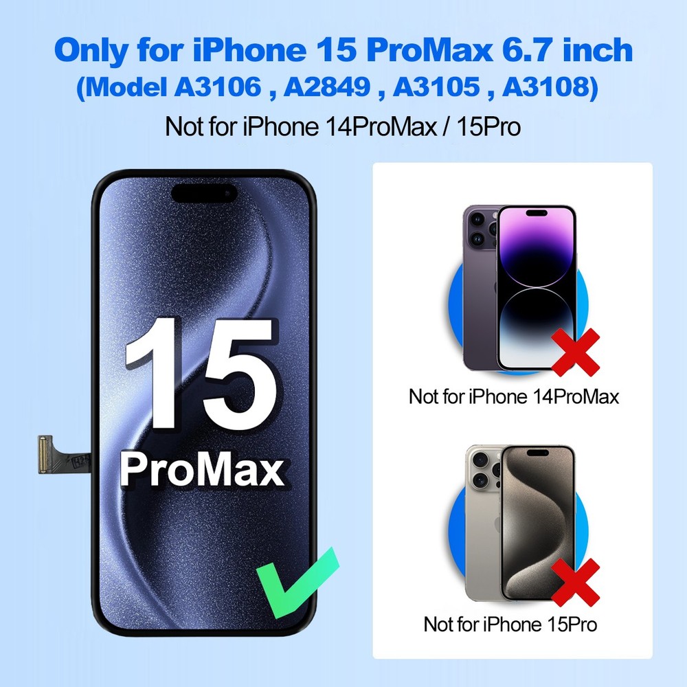 Replacement For iPhone 15 Pro Max LCD Display Touch Screen Digitizer Assembly