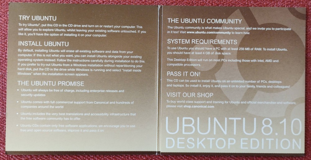 Ubuntu 8.10 Desktop Edition operating system on CD
