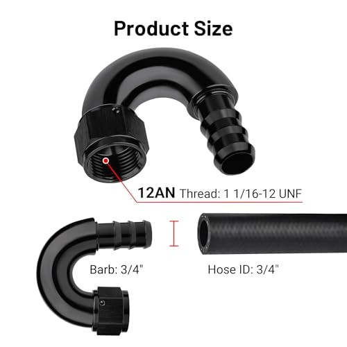 Push Lock Fitting One Piece Full Flow Hose End 12AN 180 Degree