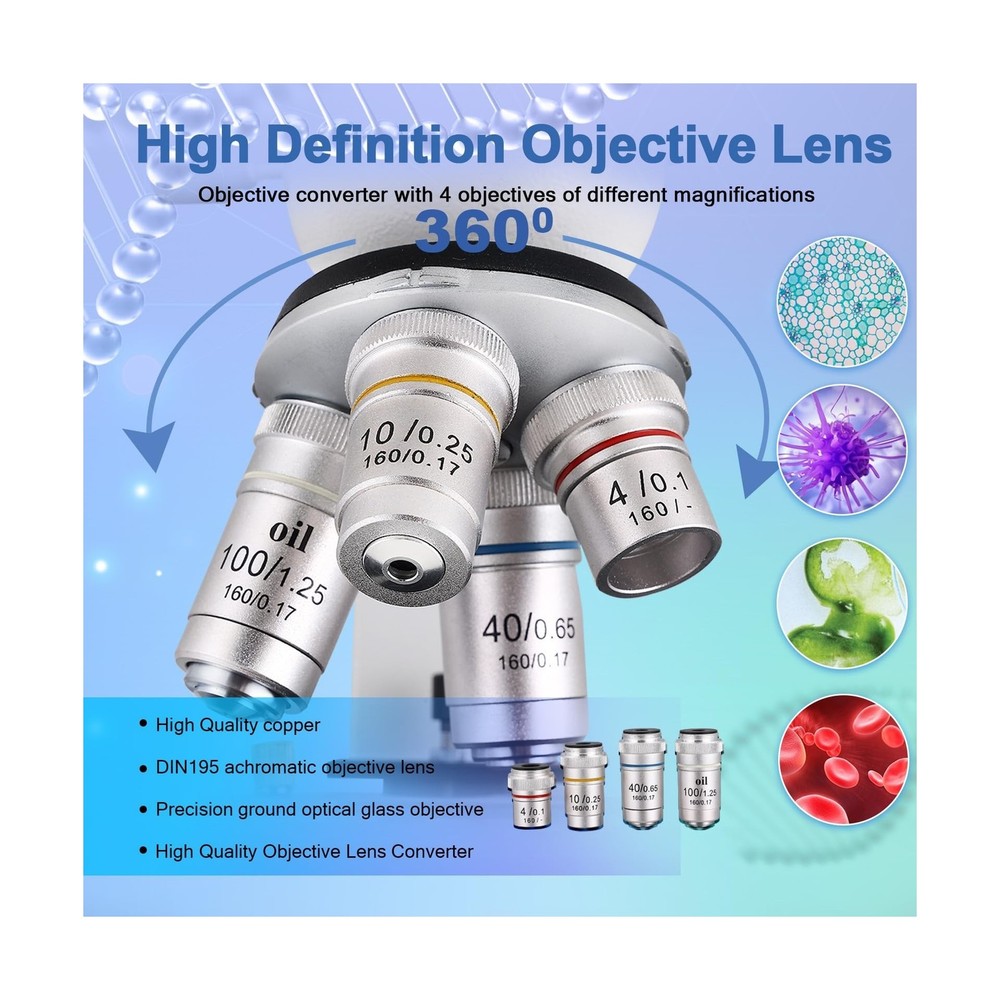 Compound Trinocular Microscope, 40X-5000X Magnification, Research Grade Profe...