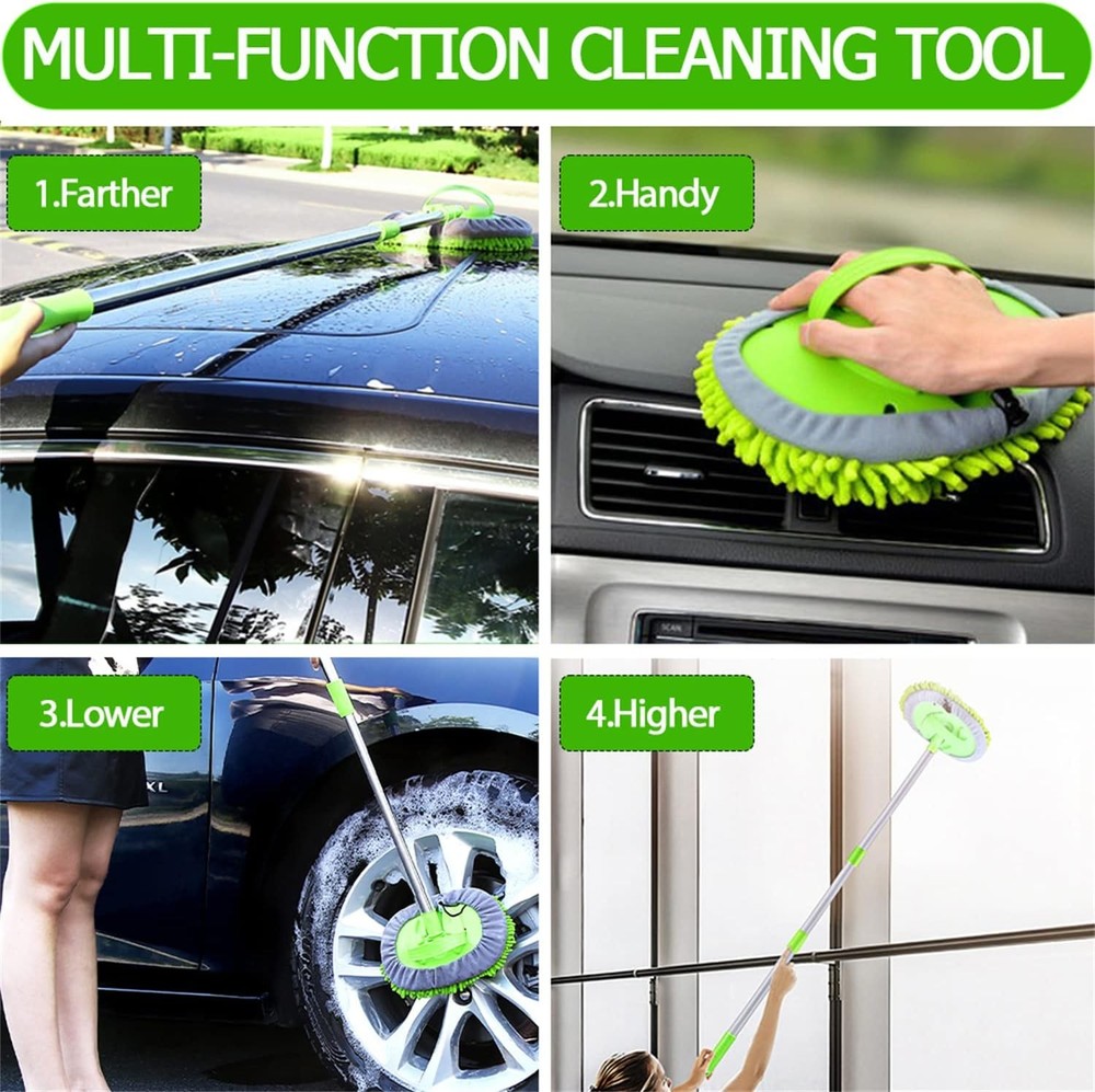 Car Wash Brush Mop with Long Handle Microfiber Chenille Scratch Free Tool