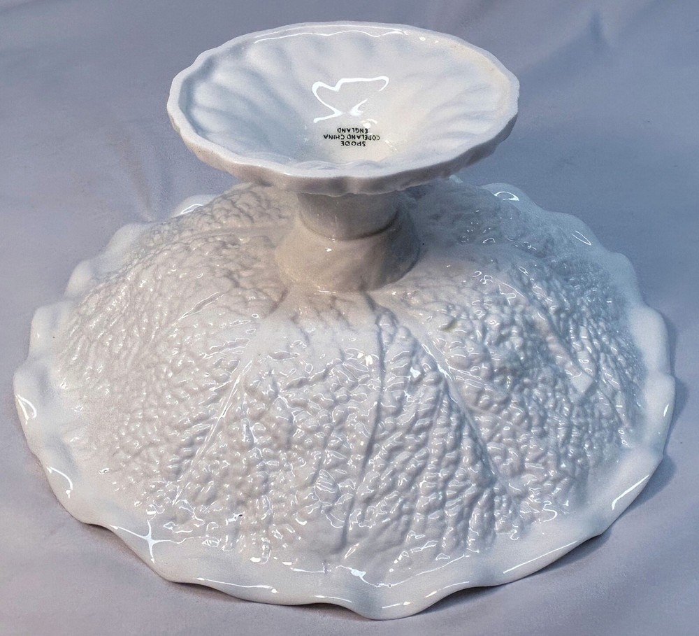 Spode Copland Footed Cabbage Leaf Embossed Compote in White with No Trim EXCLNT