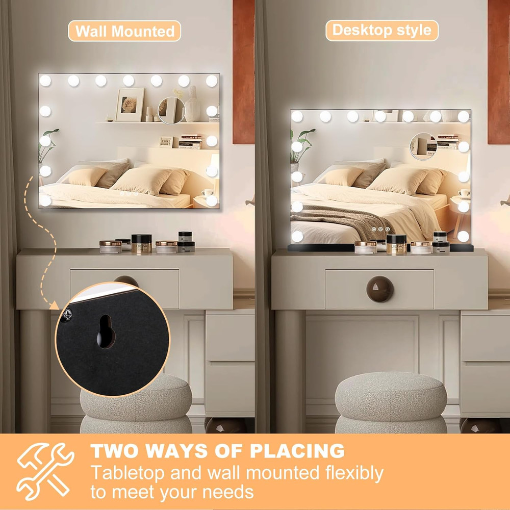 Black Hollywood Lighted Makeup Mirror with 15 Dimmable Bulbs