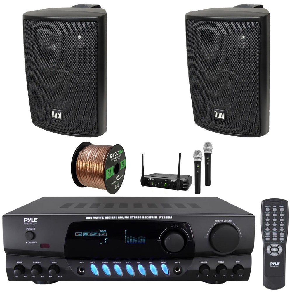 Pyle Home Display Screen Receiver, 2x 4" 200W Max Black Speakers, Mic System