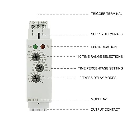 BNT31 Multifunction Timer Relay with 10 Functions Din Rail Mount Delay Relay