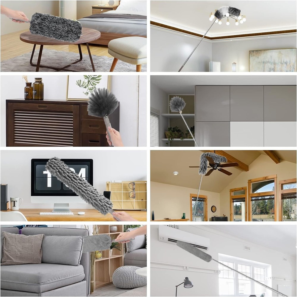 Microfiber Feather Duster with Extension Pole - Reusable & Washable - 12PCS Set