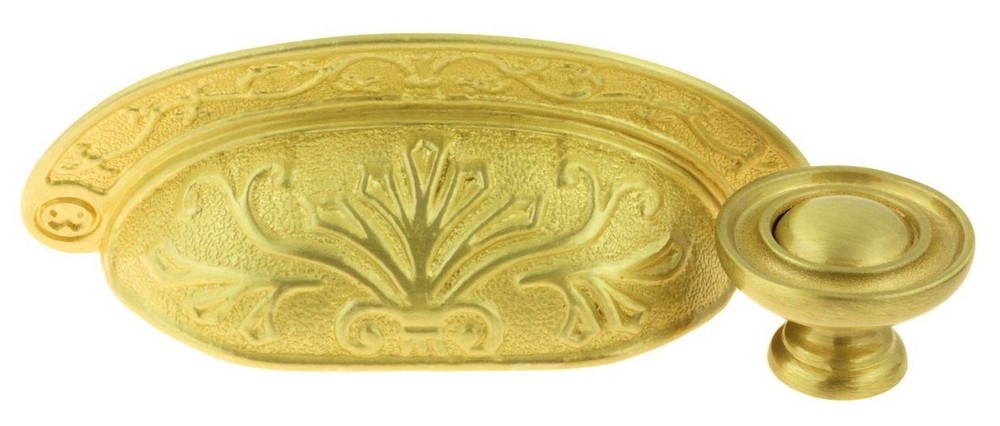 2-1/2" Baroque Scroll Work Cup Pull Satin Brass
