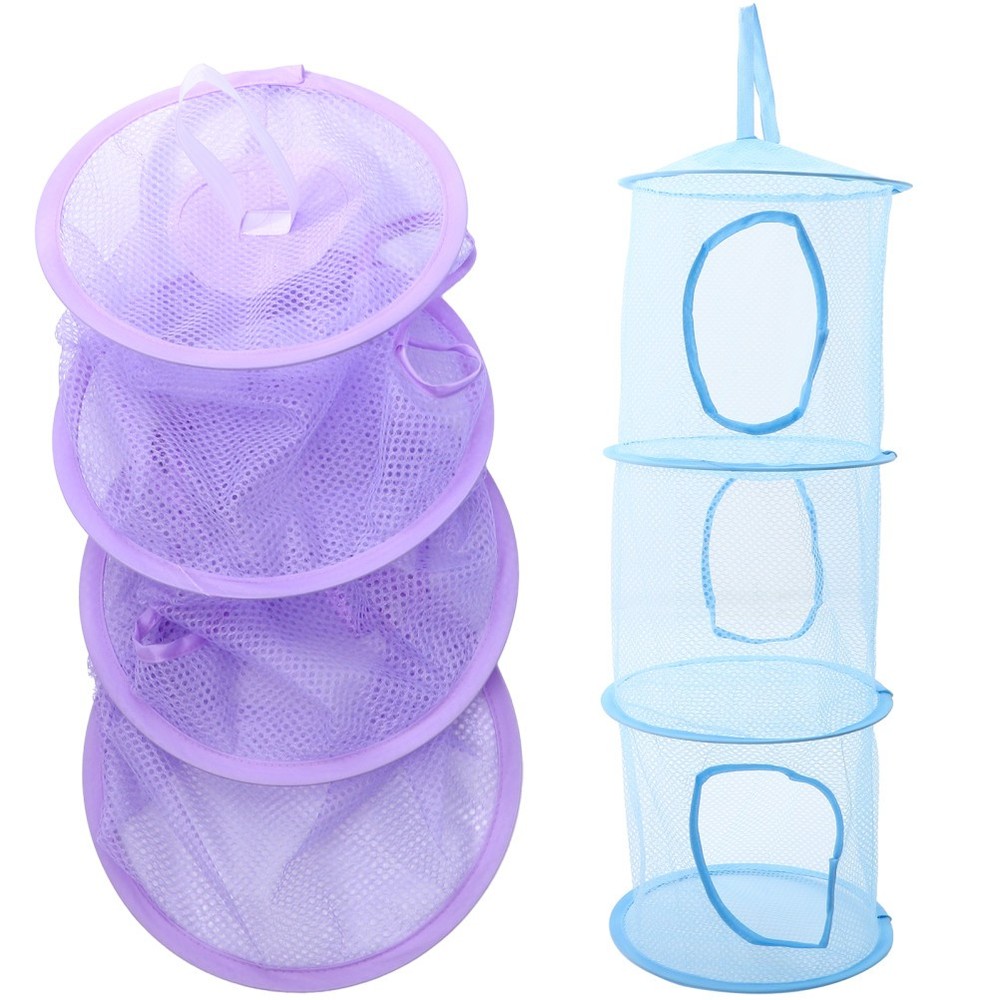 2 Pcs Mesh Hanging Drying Nets Foldable Multi Layer Drying Basket For Socks