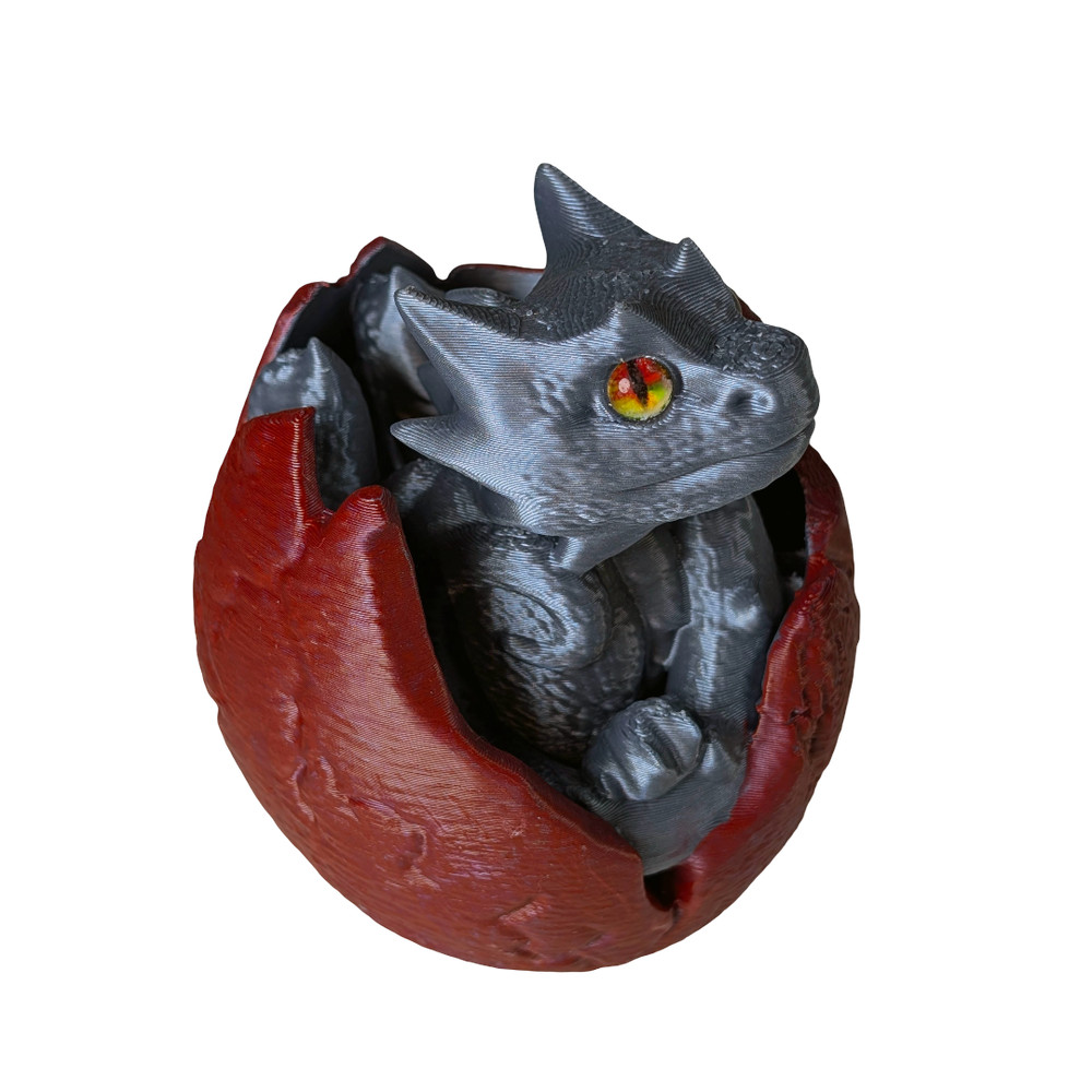 Supportive Solutions Hatchling Dragon Figurine - Medium Silver & Red - New, Hand