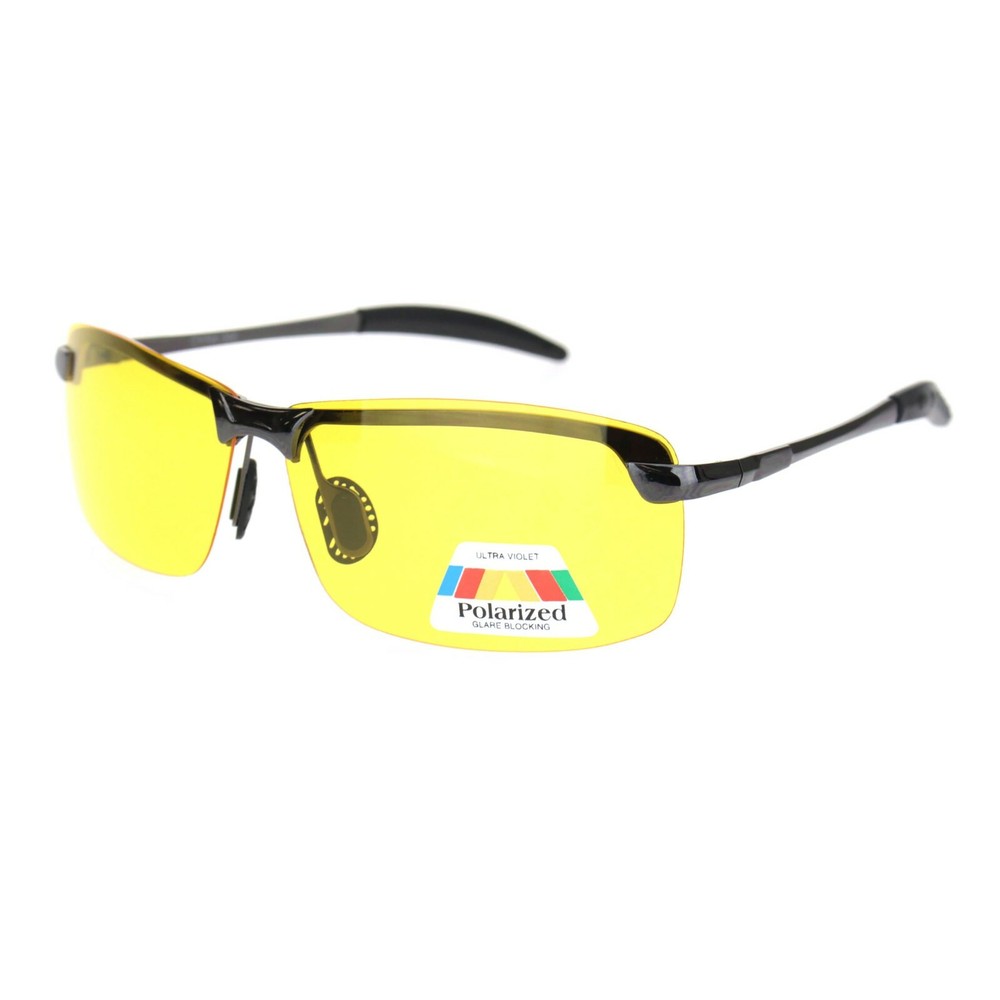 Polarized Lens Sunglasses Mens Half Rim Rectangular Metal Frame UV 400