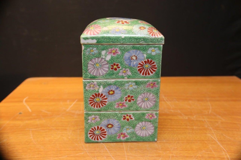 Antique Japanese porcelain stackable box Porcelain Stackable box.
