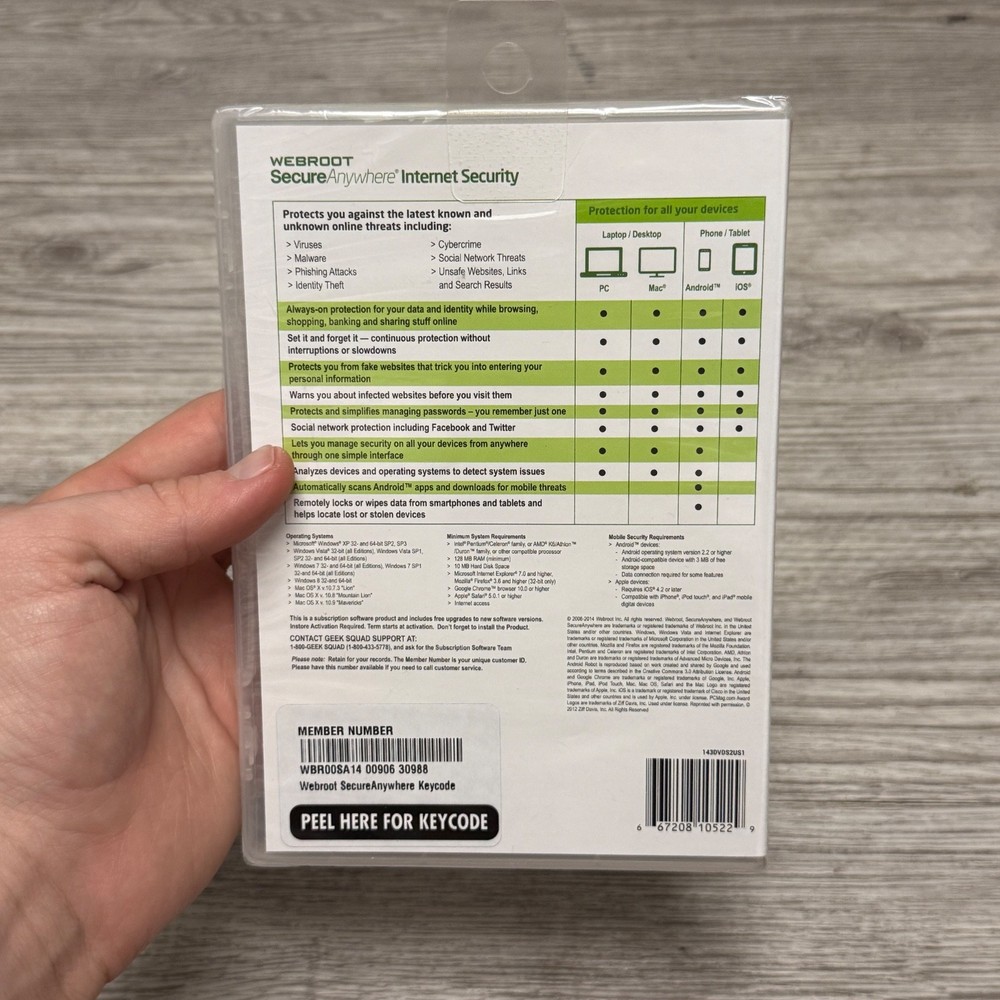 Webroot SecureAnywhere Internet Security w/ Antivirus New Sealed Key Code