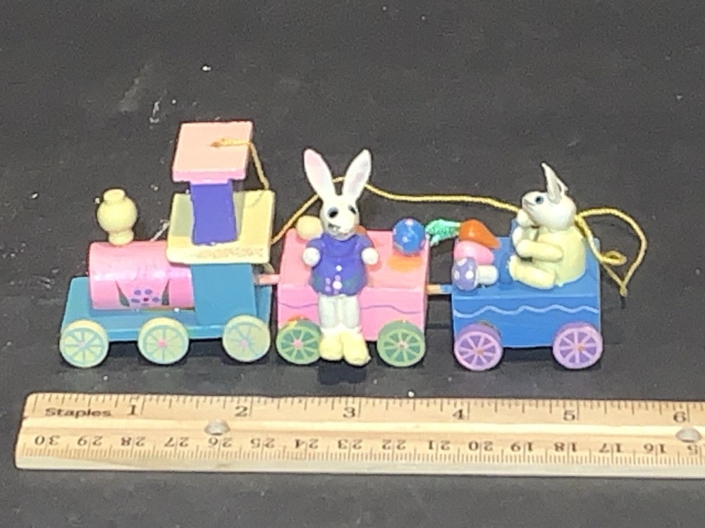 Vintage Easter Bunny/Rabbit Train Wooden Easter Ornaments