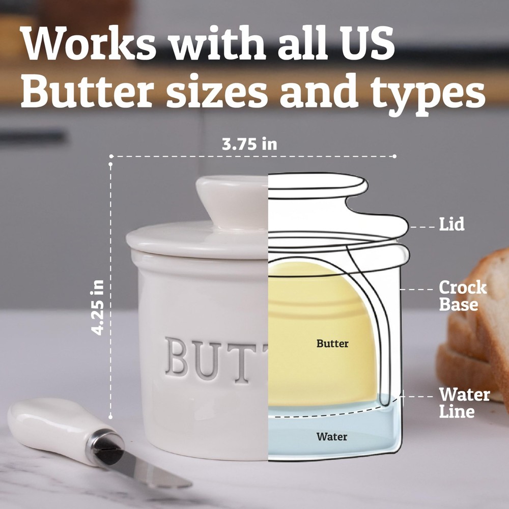 Priority Chef Ceramic Butter Crock with Lid Water Line