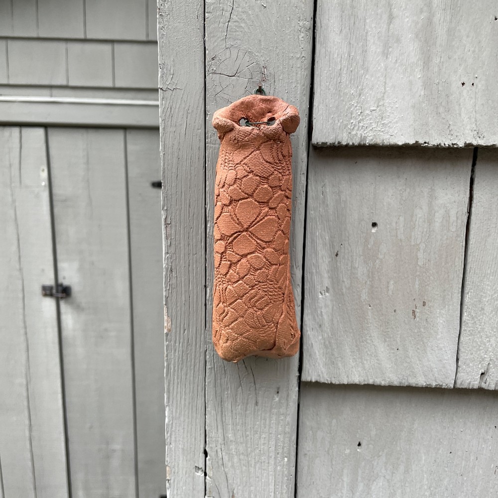 6" Primal Rolled Raw Surface Terra Cotta Pottery Clay Rustic Wall Vase