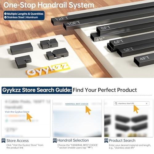 8FT Stainless Steel 304 Handrail Black 3Pack, Rectangular Handrail-8FT-3 Pack