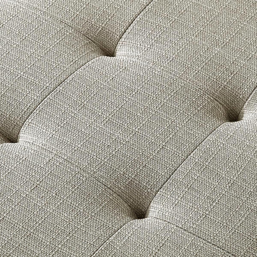Large Rectangular Upholstered Tufted Linen Fabric Ottoman Bench, Padded Bench...
