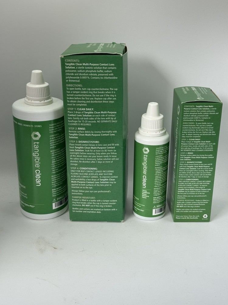 2x Tangible Clean Multi-Purpose Lens Solution Scleral /Gas Permeable 12oz& 3.4oz