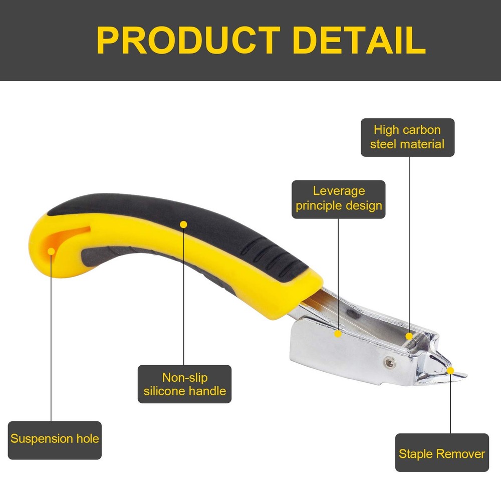 Staple Remover, Puller Tool with Ergonomic Handle, Upholstery Yellow
