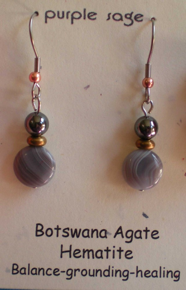 Botswana Agate & Hematite Bead Earrings - Balance, Grounding, Healing e105
