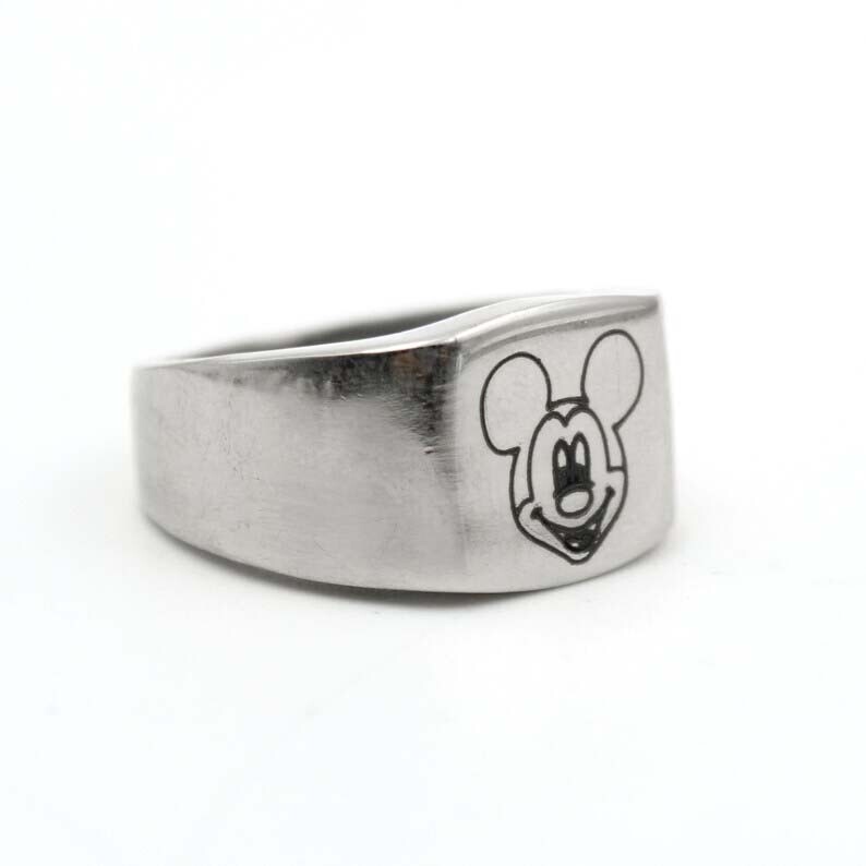 Solid 925 Sterling Silver Mickey Mouse Ring Disney Engraved Cartoon Mouse Design