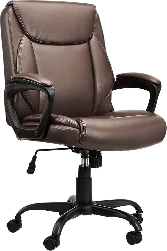PU Padded Mid-Back Height Adjustable Office Computer Desk Chair w/ Armrest Brown